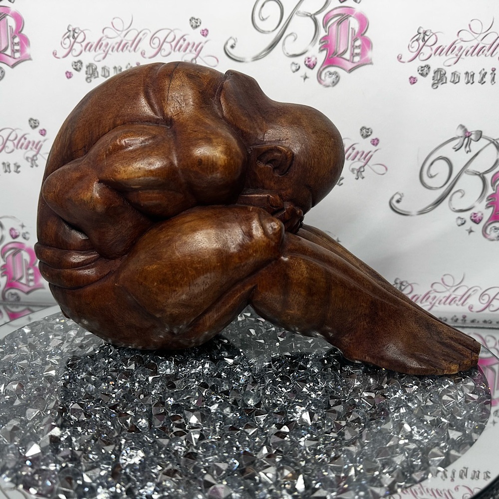 Weeping Buddha statue wooden carving yoga calming meditation wood handmade rare